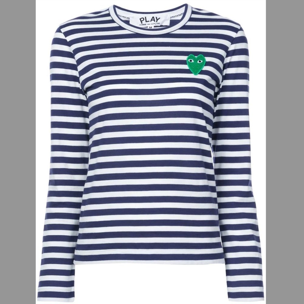 Comme des Garçons PLAY Green Heart Stripped Long Sleeve T-Shirt